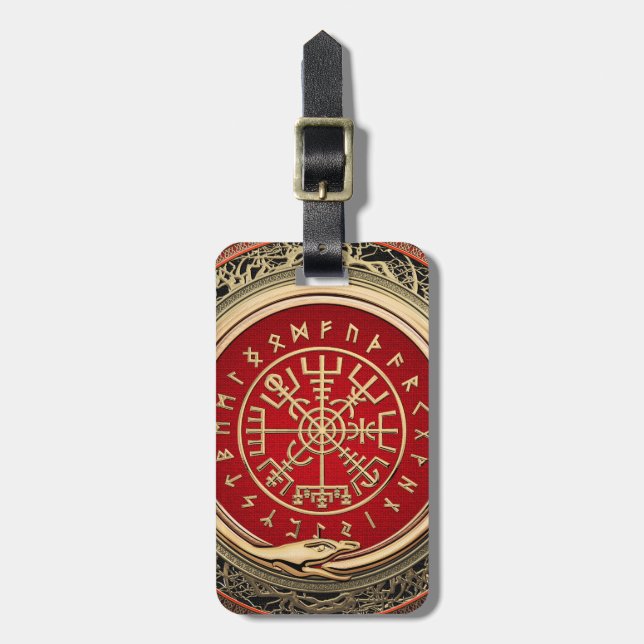 Étiquette À Bagage [200] Vegvisir - Viking Gold Magic Runic Compass (Devant Vertical)