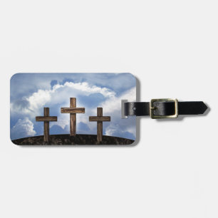 Étiquette À Bagage 3 croix rustiques avec ciel