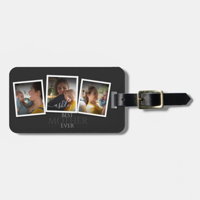 Étiquette À Bagage 3 Photo Collage Maman Famille Fête des mères mémor (Devant horizontal)