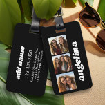 Étiquette À Bagage 3 Photos tendance et Nom de Chunky - Noir<br><div class="desc">Utilisez 3 photos carrés pour créer un cadeau unique et personnel. Un simple arrière - plan noir avec trois photos et un nom. Si vous avez besoin d'ajuster les images,  cliquez sur l'outil personnaliser pour apporter des modifications.</div>