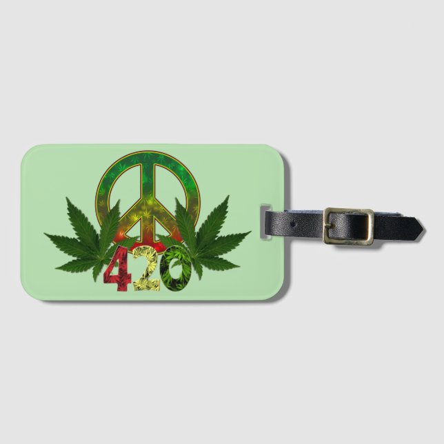 Étiquette À Bagage 4 20 Rasta Paix Herbe Verte (Devant Horizontal)