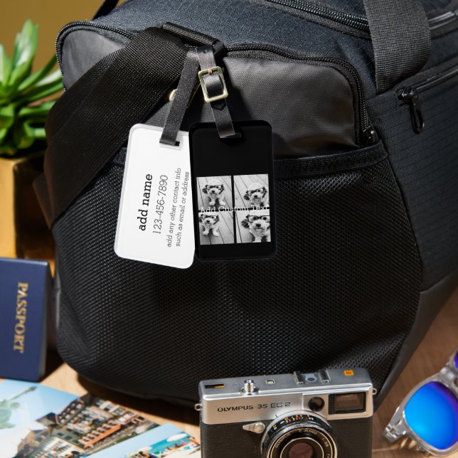 Étiquette À Bagage 4 Collage de photos - vous pouvez changer la coule (Recto & Verso)