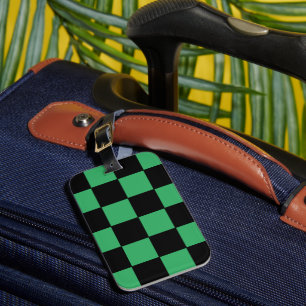 Étiquette À Bagage à damiers vert et noir