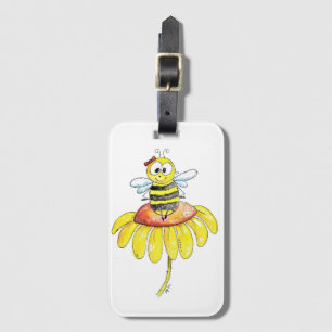 Étiquette À Bagage Abeille blanche mignonne sur une fleur