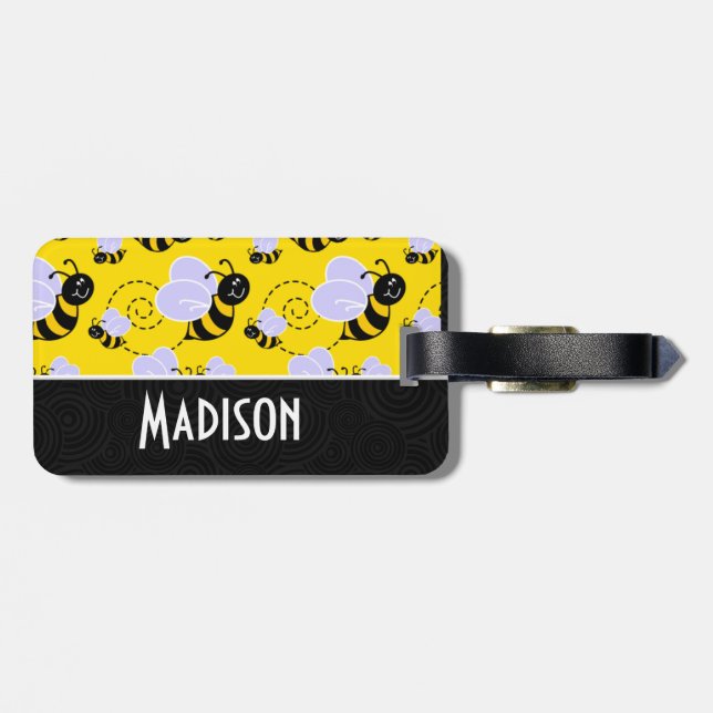 Étiquette À Bagage Abeille jaune et noire mignonne (Dos horizontal)