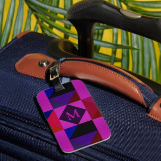 Étiquette À Bagage Abstract Magenta Geometric Pattern Monogram
