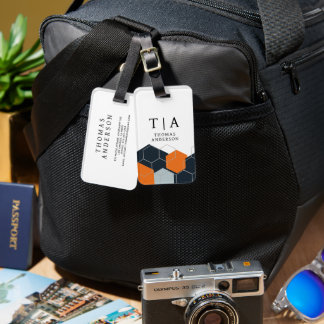 Étiquette À Bagage Abstract Orange-Black Geometric Background