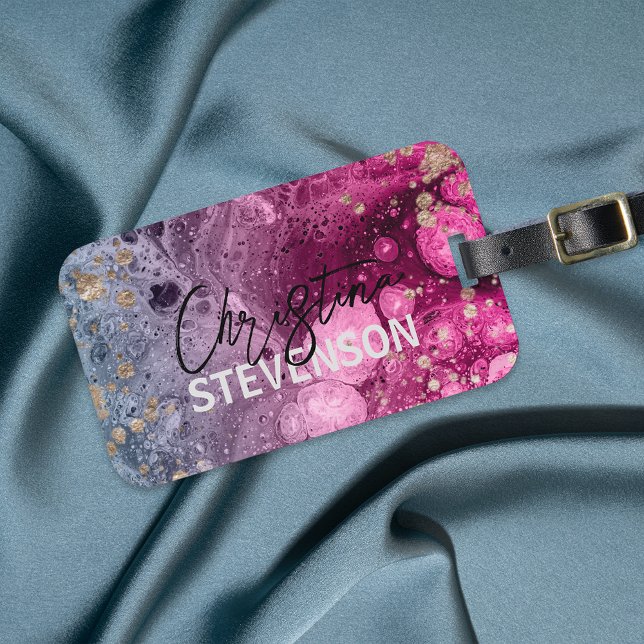 Étiquette À Bagage Abstrait Chic Luxe Moderne Glam Peinture en marbre (Créateur téléchargé)