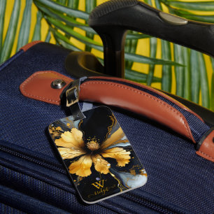 Étiquette À Bagage abstrait chic noir floral