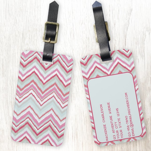 Étiquette À Bagage Abstrait géométrique Ikat Chevron moderne (Abstract Ikat chevron geometric zigzag stripe pattern luggage tag)