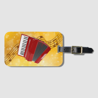 Étiquette À Bagage Accordéon rouge et notes musicales