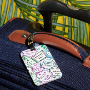 Étiquette À Bagage Accro aux Tampons de Passeport Voyageur Rétro du M