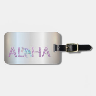Étiquette À Bagage Adorable Aloha Tortue Hawaïenne Pailletée, Argent