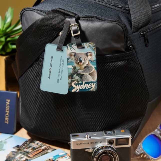 Étiquette À Bagage Adorable Koala avec Sydney Harbour Bridge (Recto & Verso)