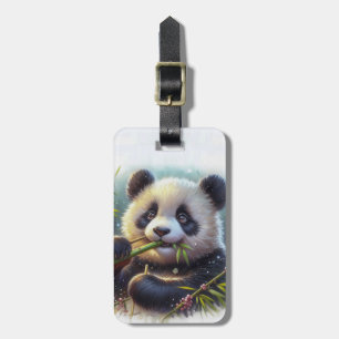 Étiquette À Bagage Adorable Ours De Panda Mangeant Bambou