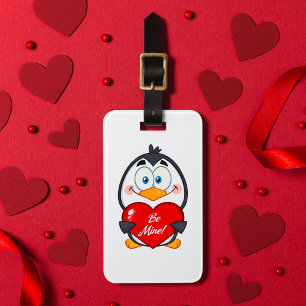 Étiquette À Bagage Adorable Penguin Holding Be Mine Heart