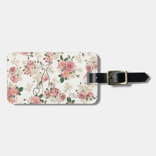 Étiquette À Bagage Adorable robe élégante, Motif Floral Personnalisé (Devant horizontal)