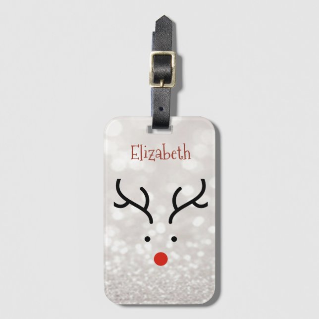 Étiquette À Bagage Adorable visage de rennes, Bokeh (Devant Vertical)