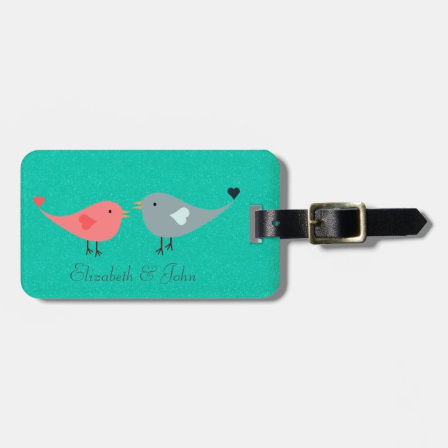 Étiquette À Bagage Adorables Oiseaux Mignons Sur Paillettes (Devant horizontal)