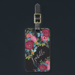 Étiquette À Bagage Adresse nommée faite sur commande de bouquets<br><div class="desc">Jolies fleurs d'étiquette noire de bagage dans rose,  bleu,  et Bourgogne. Ajoutez votre nom dans un beau manuscrit. Et sur le dos,  votre nom et adresse.</div>