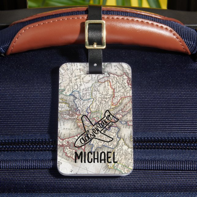 Étiquette À Bagage Adventure Await World Traveler World Map (Insitu Rectoal 2)