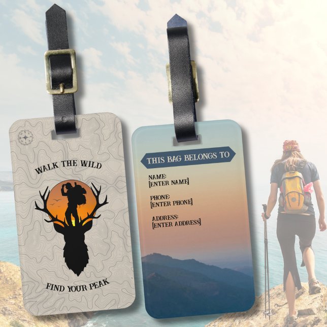 Étiquette À Bagage Adventure Travel Hiking Wilderness Gear (Identify your outdoor adventure gear instantly with a rugged wilderness luggage tag!)
