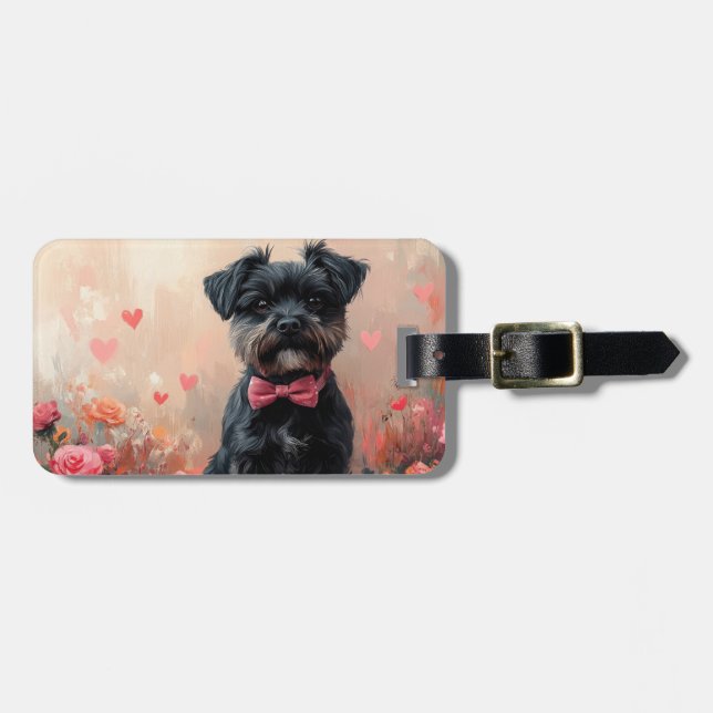 Étiquette À Bagage Affenpinscher avec des roses - Saint-Valentin (Devant horizontal)