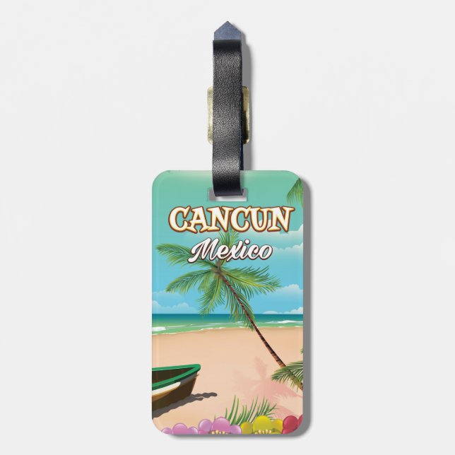 Étiquette À Bagage Affiche de la plage de Cancun Mexique (Dos Vertical)