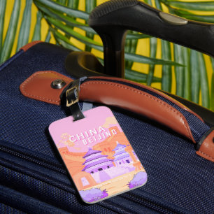 Étiquette À Bagage Affiche de voyage à Pékin Chine Art rose et lava