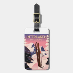 Étiquette À Bagage Affiche de voyage de ski à Interlaken Suisse.