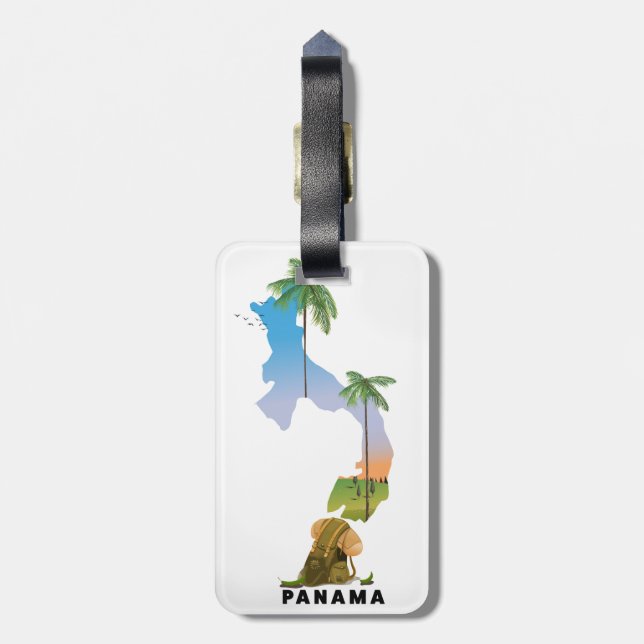 Étiquette À Bagage Affiche de voyage illustrée carte du Panama. (Dos Vertical)