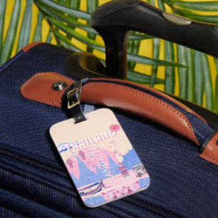 Étiquette À Bagage Affiche de voyage pastel bleu rose de Bangkok Thaï