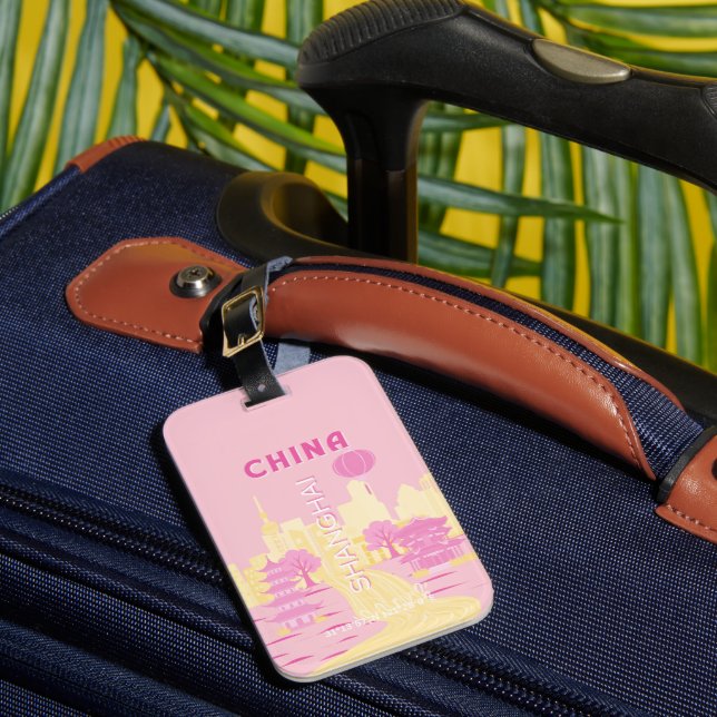 Étiquette À Bagage Affiche rose de voyage à Shanghai Chine (Insitu Rectoal 1)
