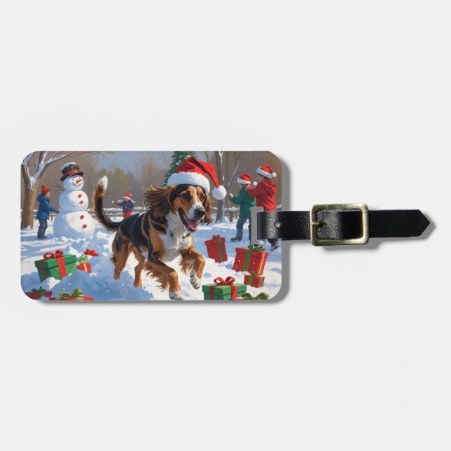 Étiquette À Bagage Afghanistan Hound Festive Snow Scene (Devant horizontal)