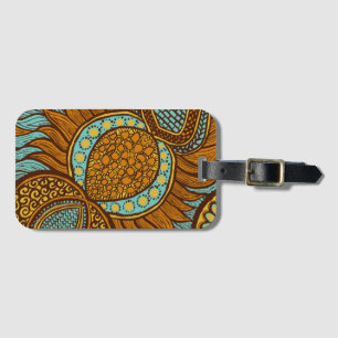 Étiquette À Bagage Africain Ankara Turquoise Global Floral Bagages