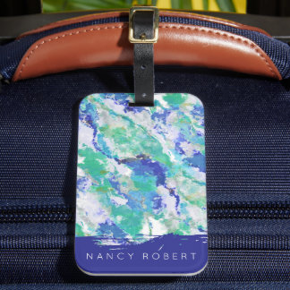 Étiquette À Bagage Agate Bleue Personnalisée Pierre Naturelle