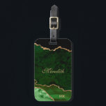 Étiquette À Bagage Agate de Parties scintillant d'or vert personnalis<br><div class="desc">Agate vert émeraude chic avec lignes de Parties scintillant or Marque de bagage personnalisée facile à ajouter votre nom et vos initiales monogrammées dans la police de caractères couleur or clair. Créé par © Lesruba Designs.</div>
