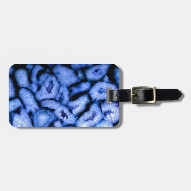 Étiquette À Bagage Agate de quartz bleu, Geodes bleues, motif abstrai (Devant horizontal)