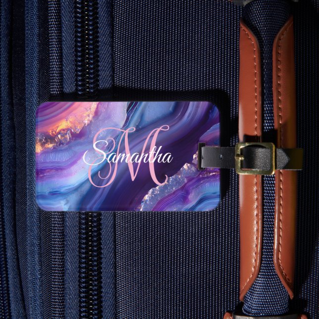 Étiquette À Bagage Agate Violet Bleu et Rose (Insitu Rectoal 4)