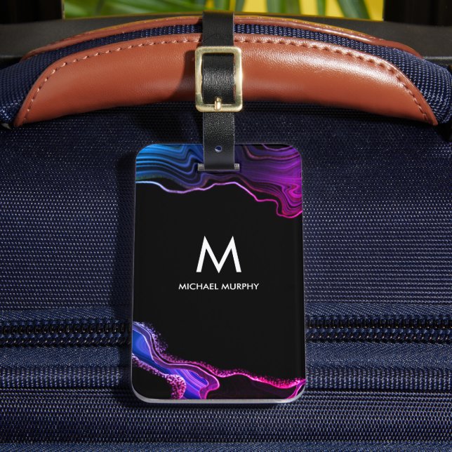 Étiquette À Bagage Agent de nom de monogramme personnalisé Agate pour (Insitu Rectoal 2)