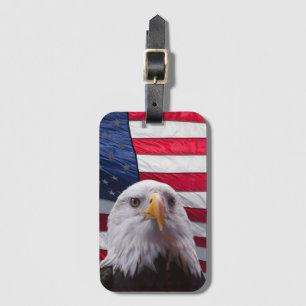 Étiquette À Bagage Aigle à tête blanche et drapeau américain
