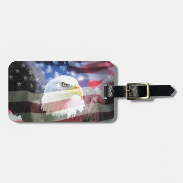Étiquette À Bagage aigle chauve et drapeau des Etats-Unis (Devant horizontal)