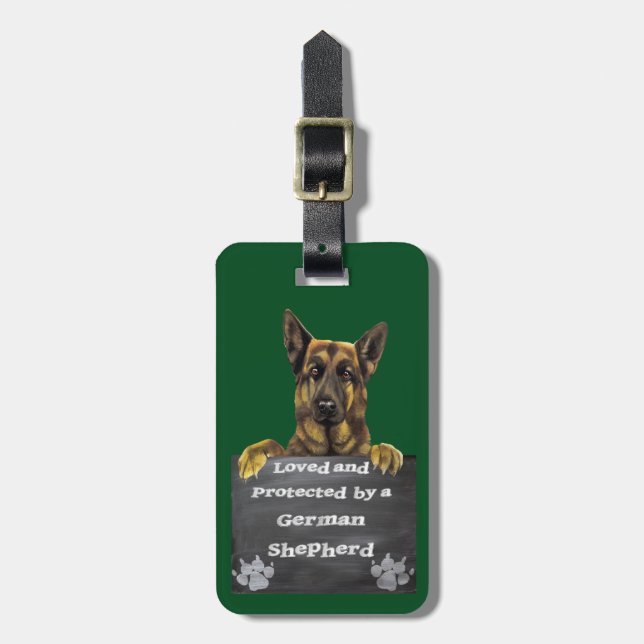 Étiquette À Bagage Aimé et protégé par un berger allemand (Devant Vertical)