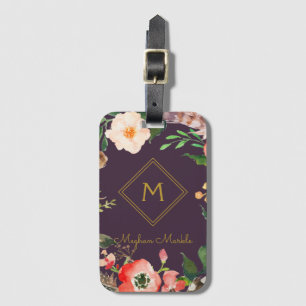 Étiquette À Bagage Ajouter le nom Personnalisé Moderne Élégant Or Flo