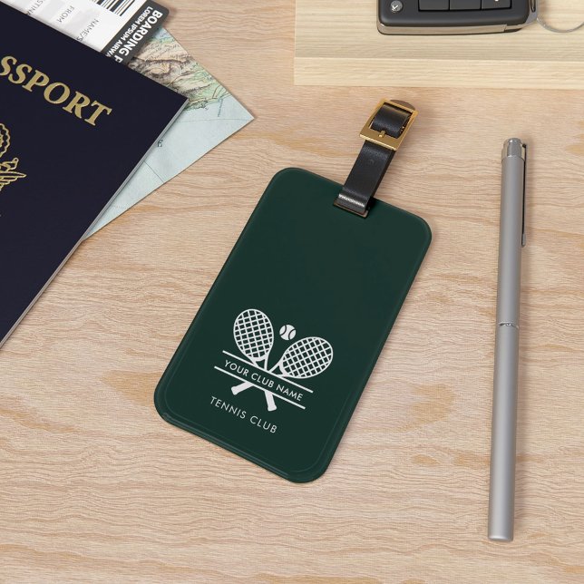 Étiquette À Bagage Ajouter Tennis Club Nom Raquettes Motif Green Cust (Add Tennis Club Name Rackets Motif Green Custom Luggage Tag)