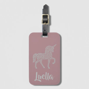 Étiquette À Bagage Ajouter un nom Étiquette de bagage Licorne Rose Pe
