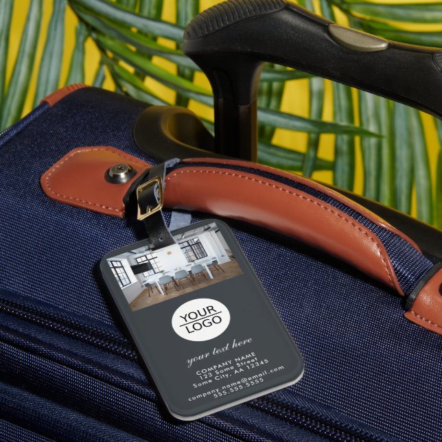 Étiquette À Bagage Ajouter votre logo Custom Text Company Photo Grey (Insitu Rectoal 1)