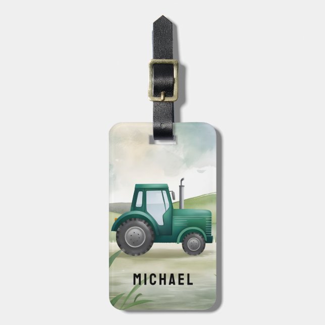 Étiquette À Bagage Ajouter votre marque d'aquarelle Nam Green Tractor (Devant Vertical)