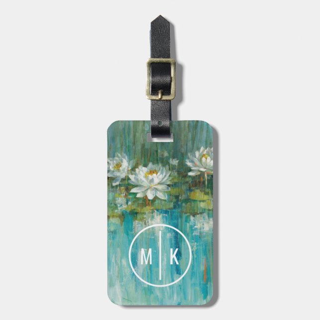 Étiquette À Bagage Ajouter votre monogramme| Eau Lily Pond (Devant Vertical)