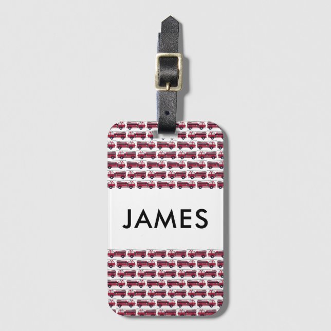 Étiquette À Bagage Ajouter votre nom Red Fire truck Personnalisé (Devant Vertical)
